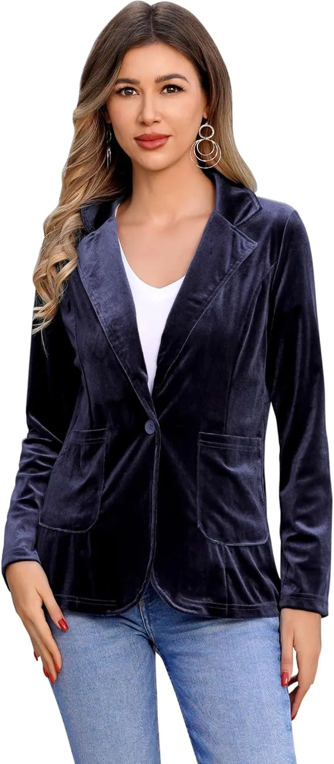 ABAFIP Women Velvet Blazers Casual Suit Cardigan Jacket Shawl Collar Short Blazer Outwear with Pockets