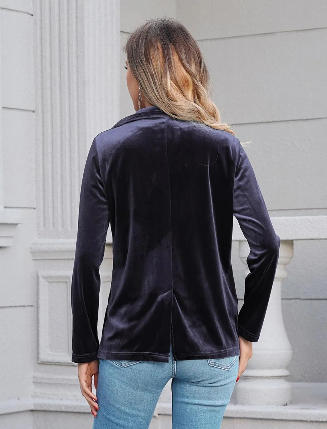 ABAFIP Women Velvet Blazers Casual Suit Cardigan Jacket Shawl Collar Short Blazer Outwear with Pockets
