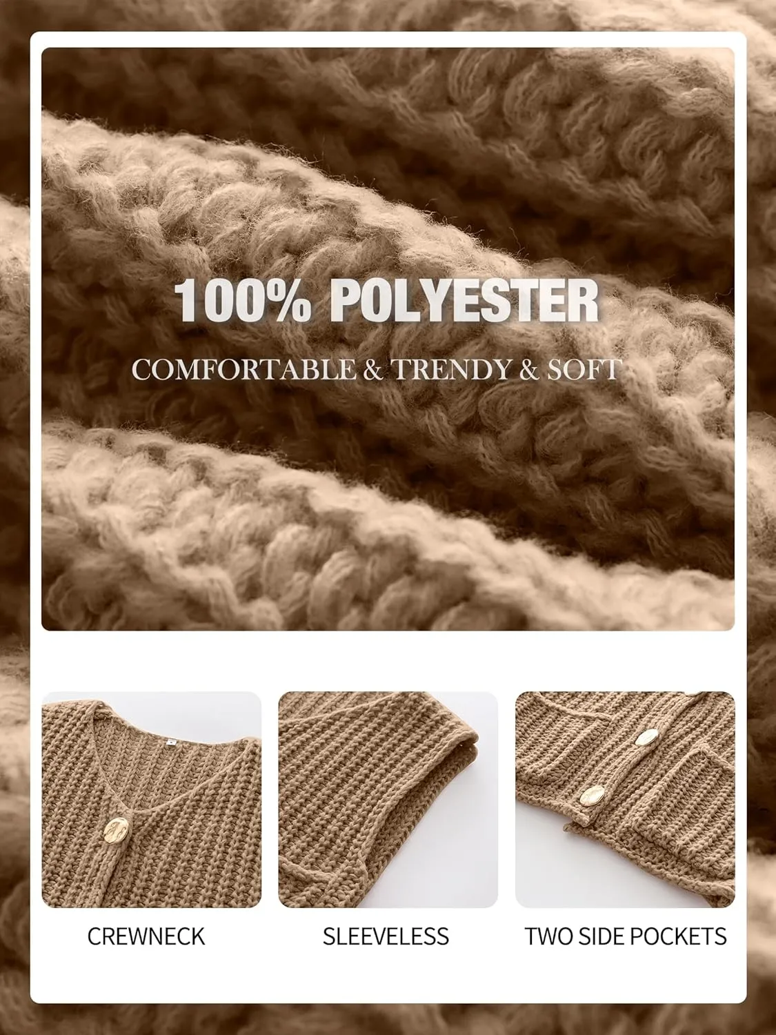 ANRABESS Women Chunky Knit Sweater Vest Button Down Casual Sleeveless Cardigan with Pockets Spring Trendy Outfits 2025