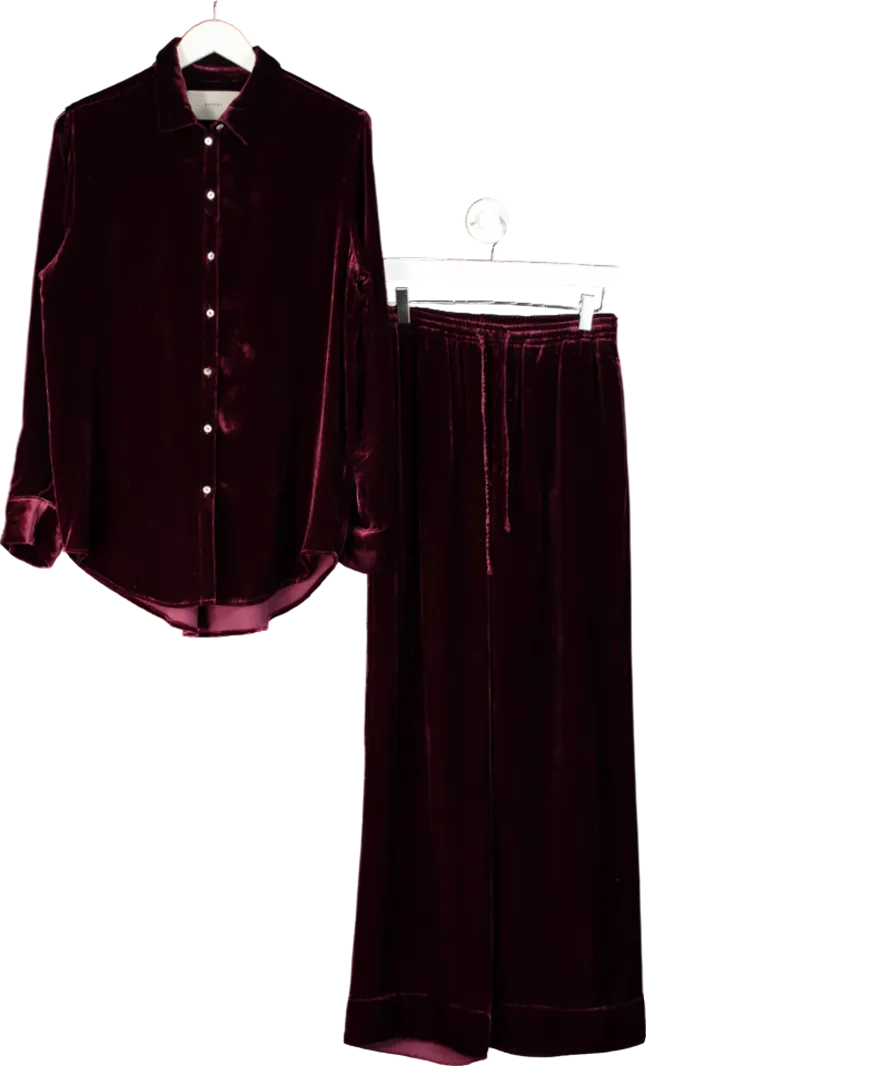 Asceno Red London 2-piece Velvet Shirt And Trousers UK S