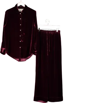Asceno Red London 2-piece Velvet Shirt And Trousers UK S