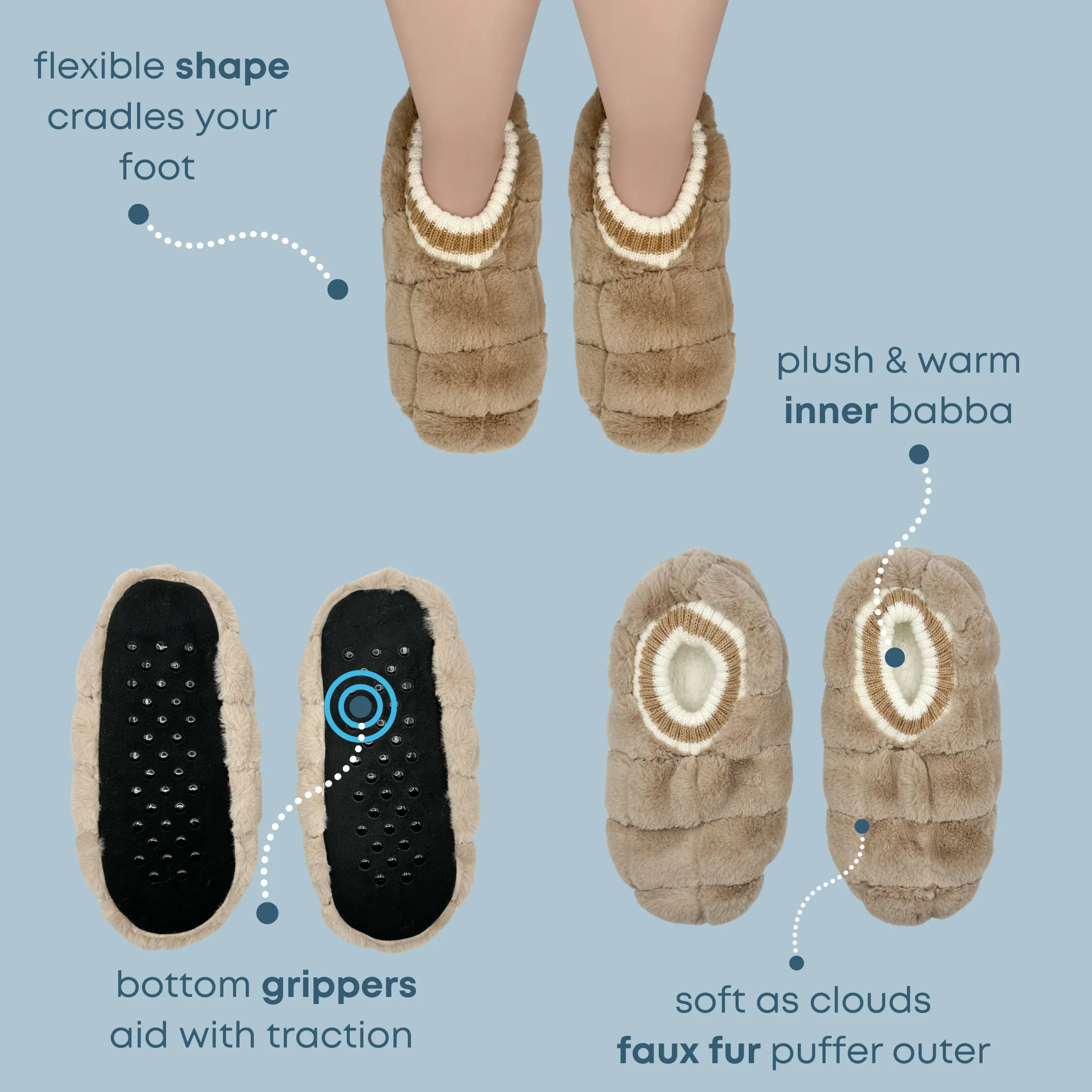 Beige Faux Fur Quilted Fuzzy Babba® Footable Slipper Socks