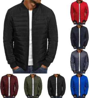 Bomber Jacket Men Diamond Casual Zip Up Quilted Varsity Jackets Winter Warm Lightweight Padded Outwear Flight Coat