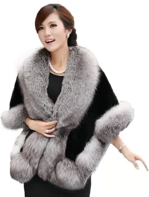 Caracilia Women Luxury Faux Fur Coat Jackets Wrap Cape Shawl for Wedding Party