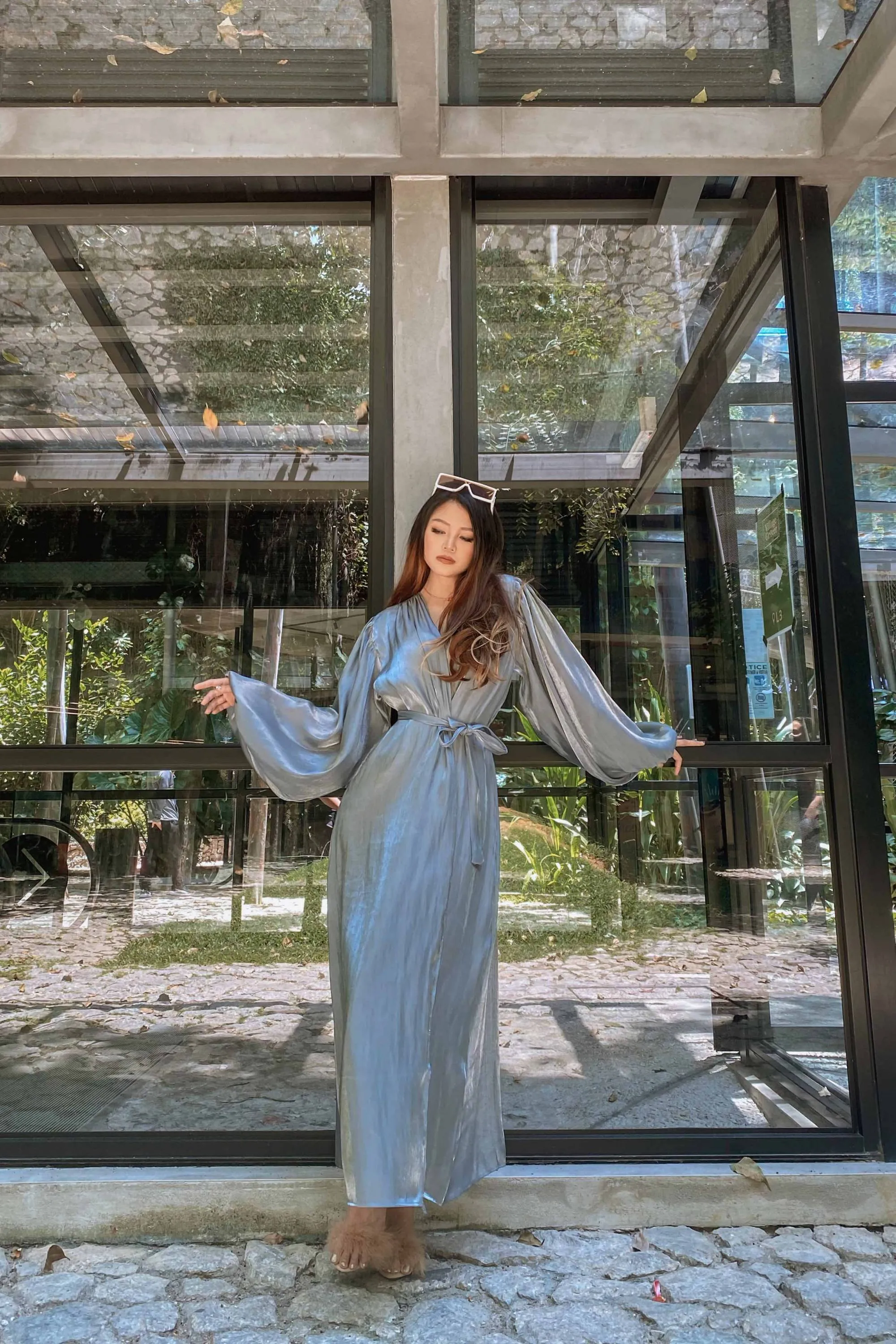 Elaiqe Balloon Sleeved Longline Cardigan in Grey