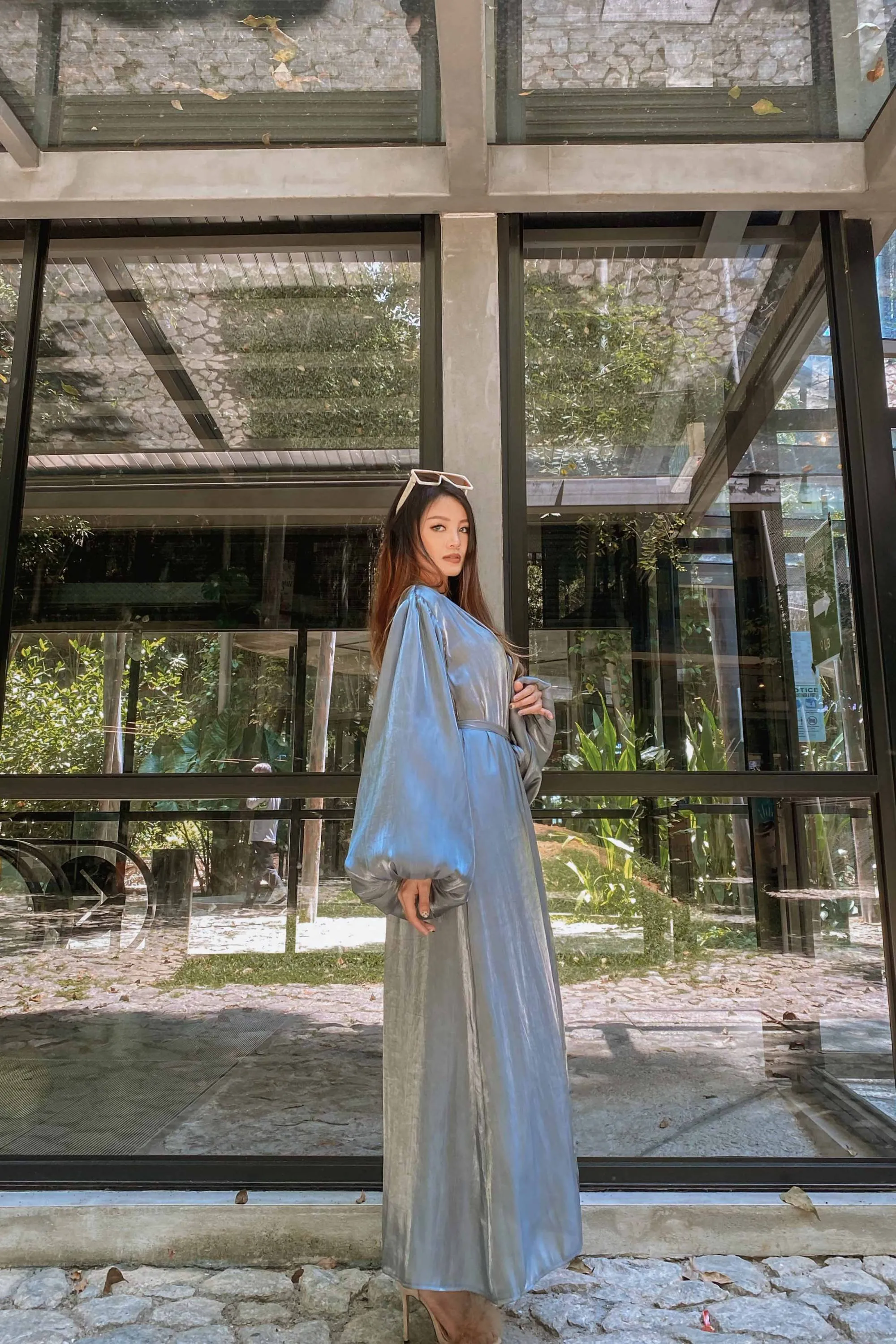 Elaiqe Balloon Sleeved Longline Cardigan in Grey