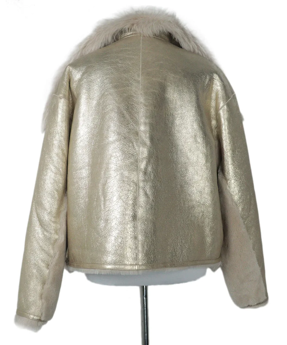 Lou Andrea Gold Shearling Coat sz 4
