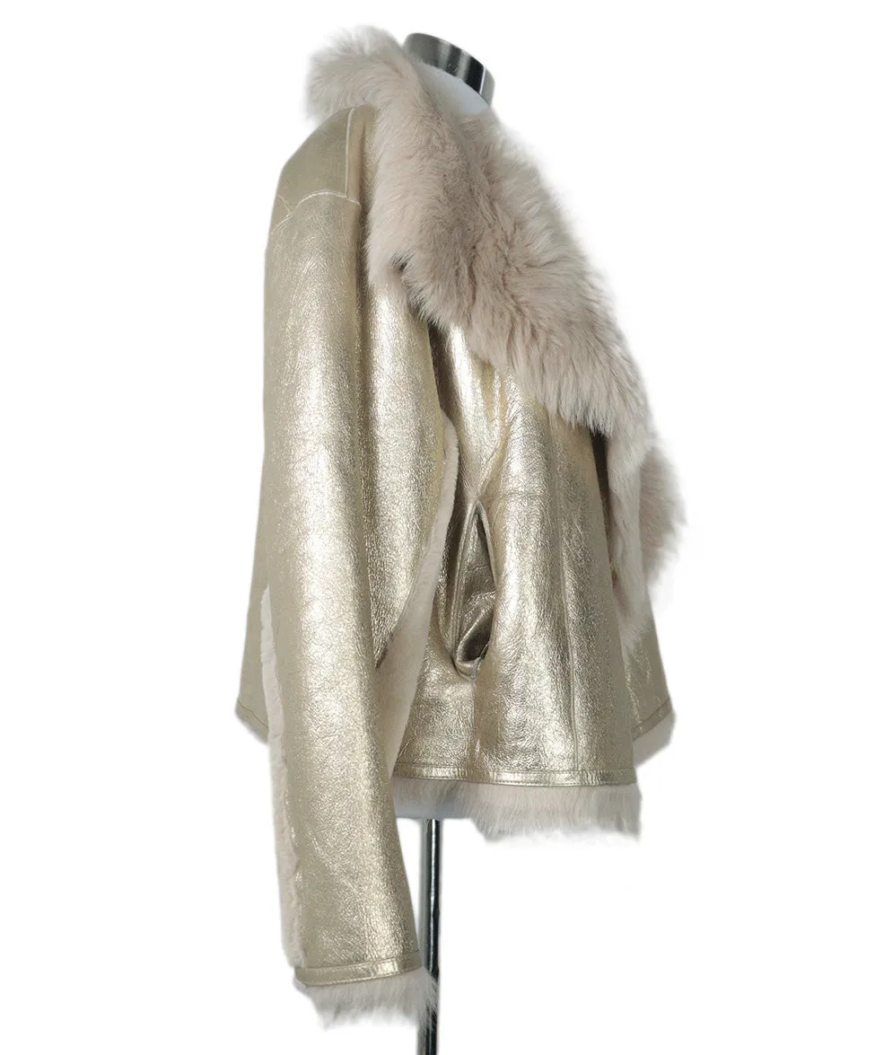 Lou Andrea Gold Shearling Coat sz 4