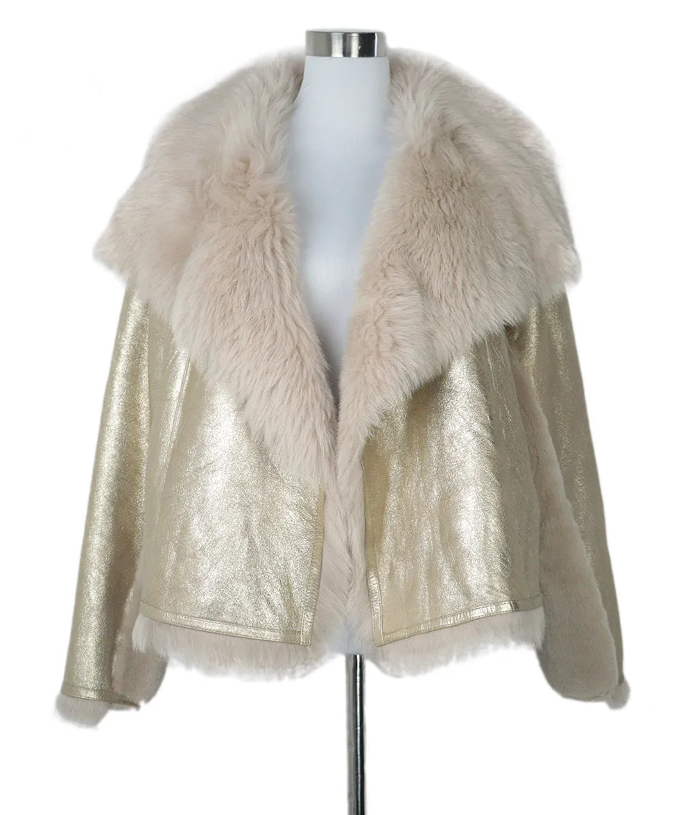 Lou Andrea Gold Shearling Coat sz 4