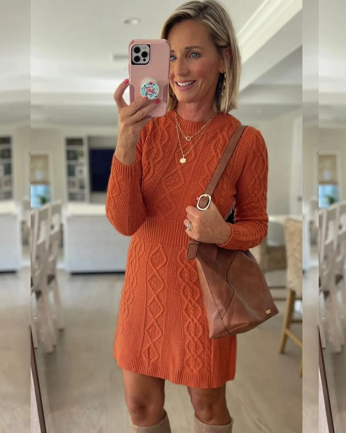 luvamia Sweater Dress for Women Cable Knit Ribbed A-Line Short Fitted Pullover Sweaters Dresses Fall Winter