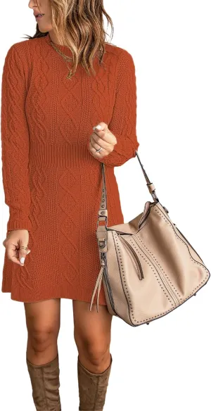 luvamia Sweater Dress for Women Cable Knit Ribbed A-Line Short Fitted Pullover Sweaters Dresses Fall Winter