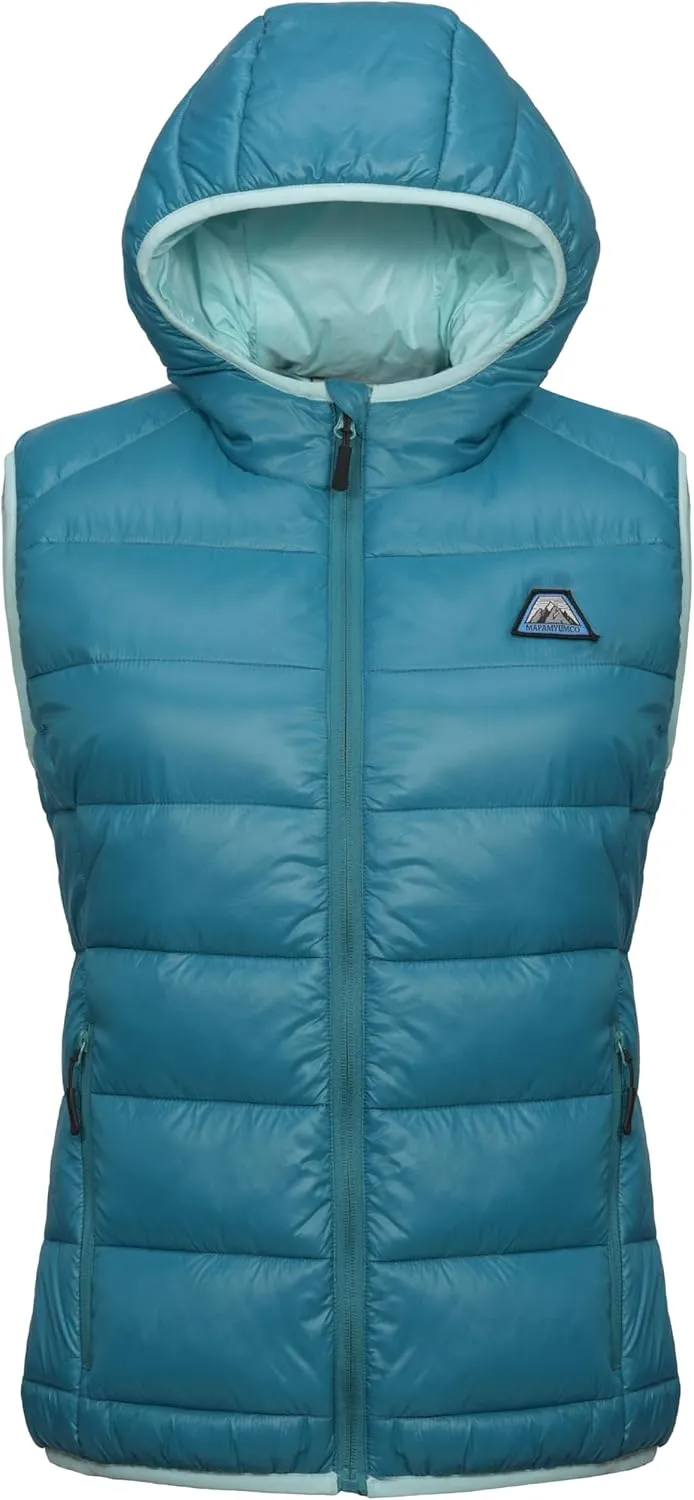 Mapamyumco Womens Lightweight Puffer Vest with Hood, Water-Resistant Sleeveless Jacket for Hiking Ski