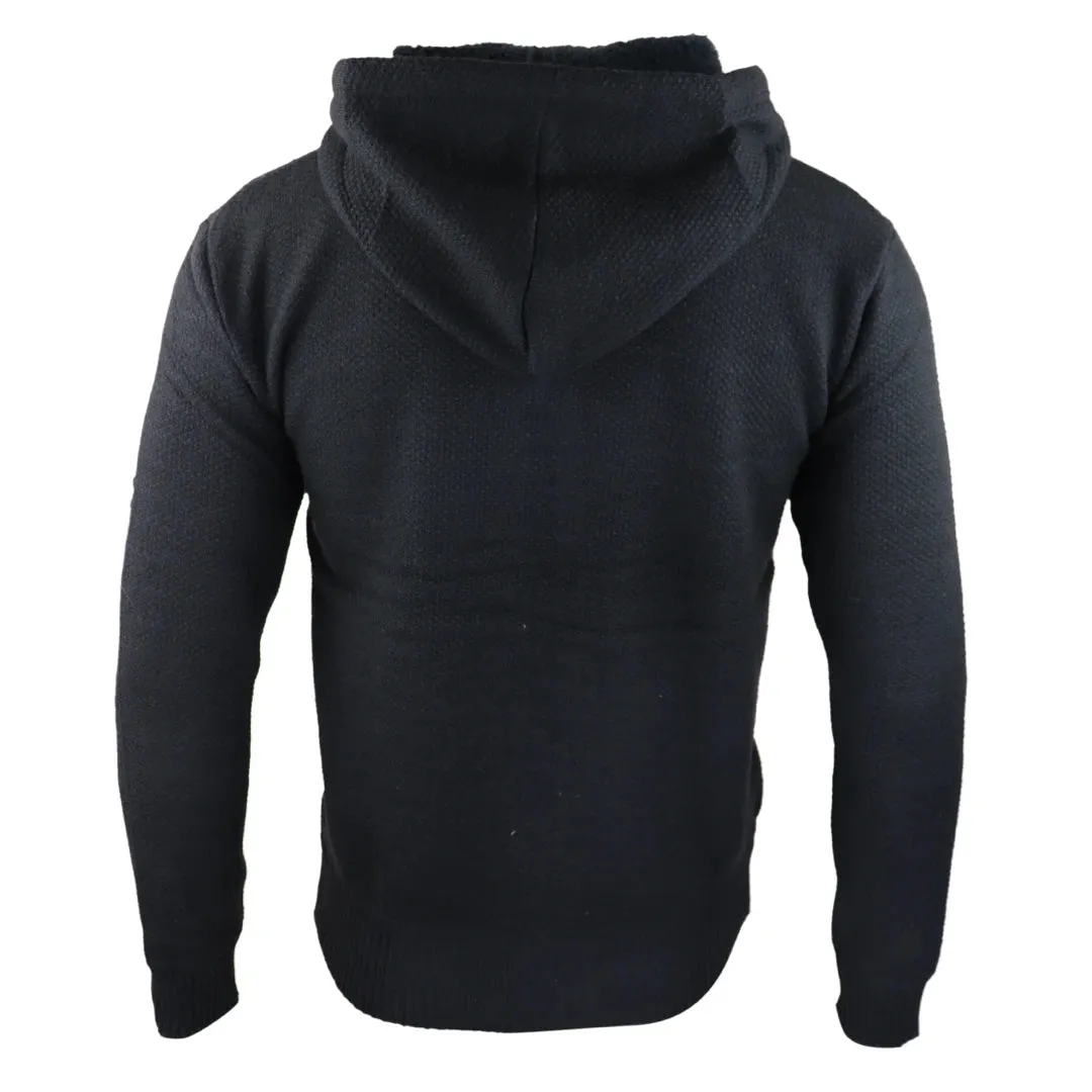 Men's Hoodie Jumper Jacket Fleece Fur Lined Top Knitted Warm Winter