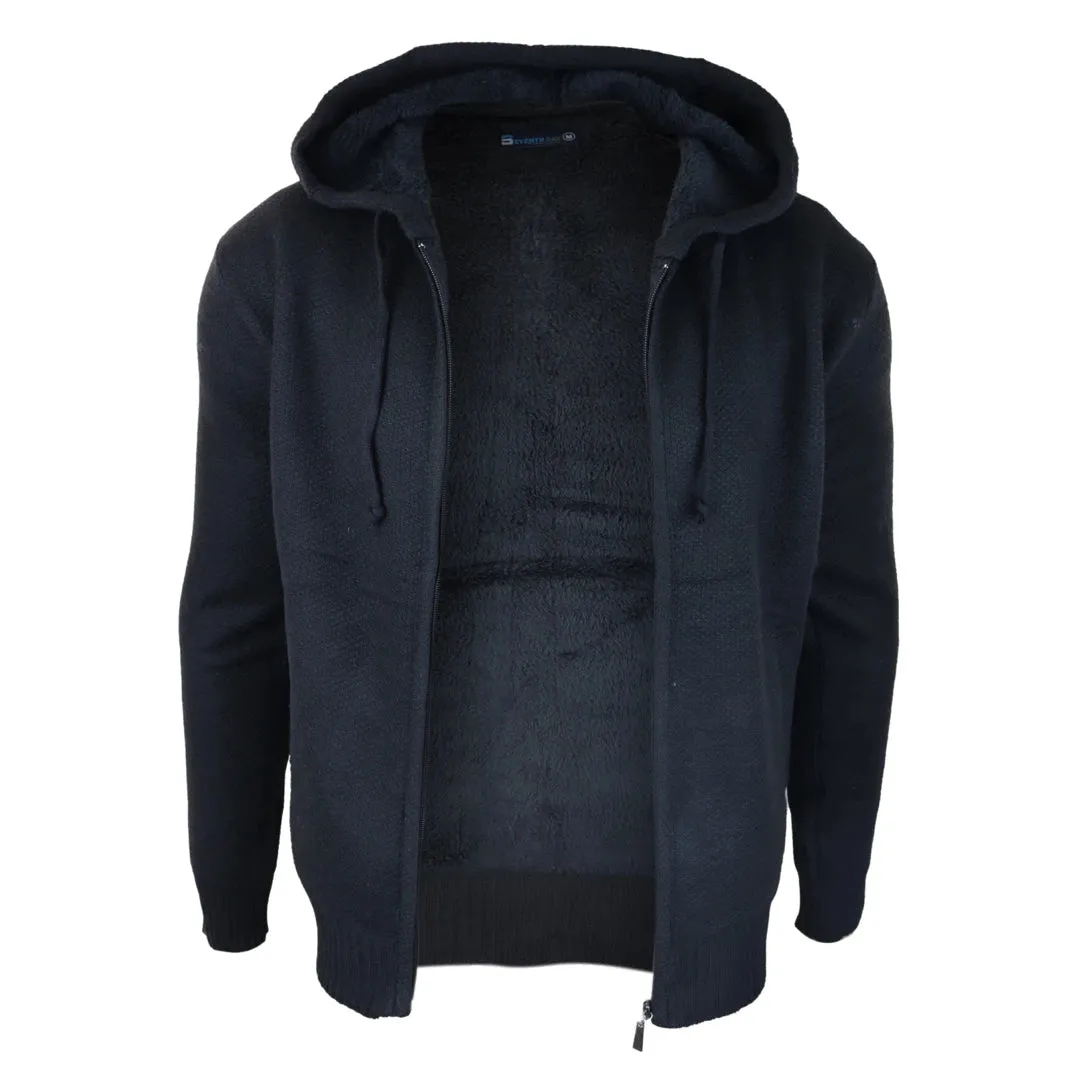 Men's Hoodie Jumper Jacket Fleece Fur Lined Top Knitted Warm Winter