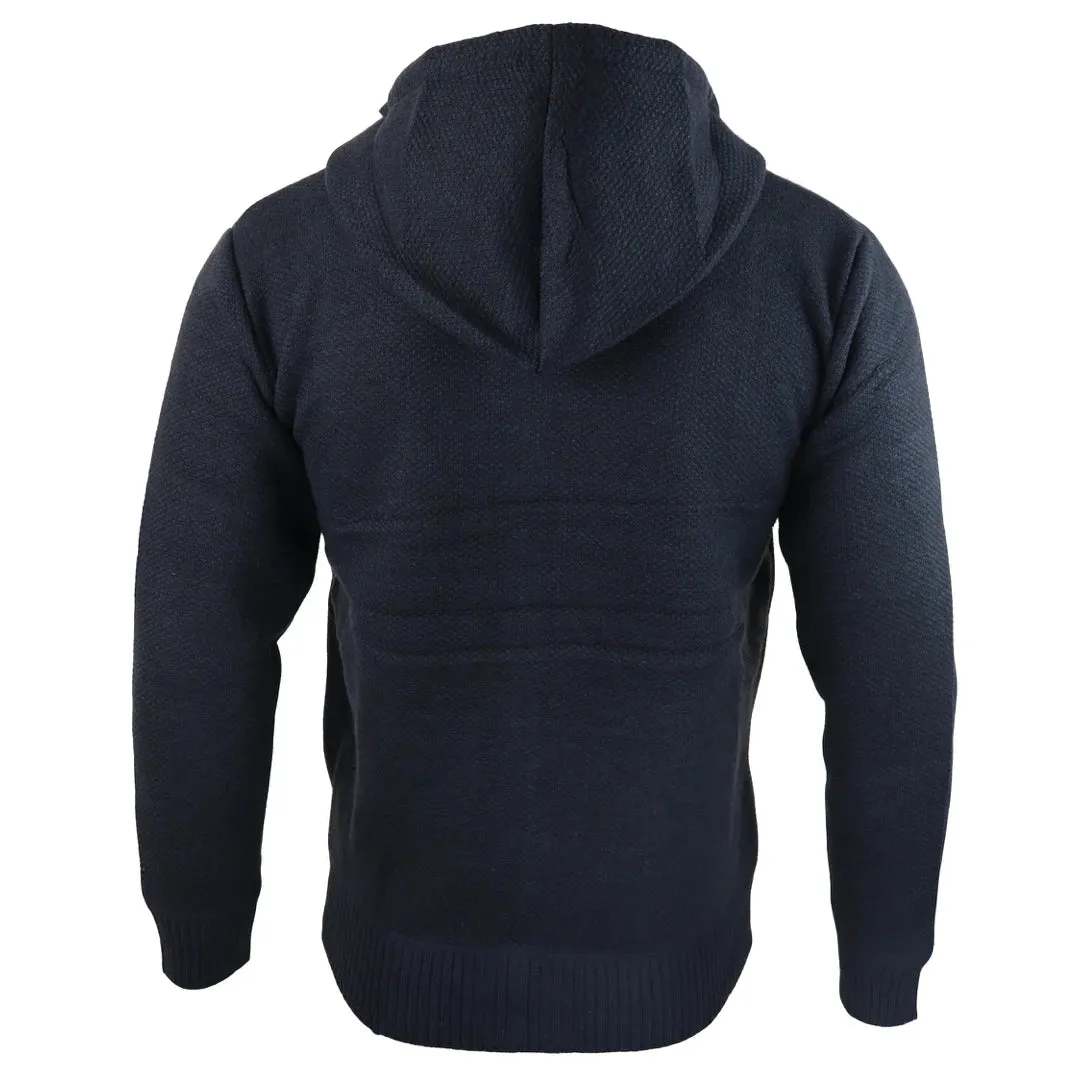 Men's Hoodie Jumper Jacket Fleece Fur Lined Top Knitted Warm Winter