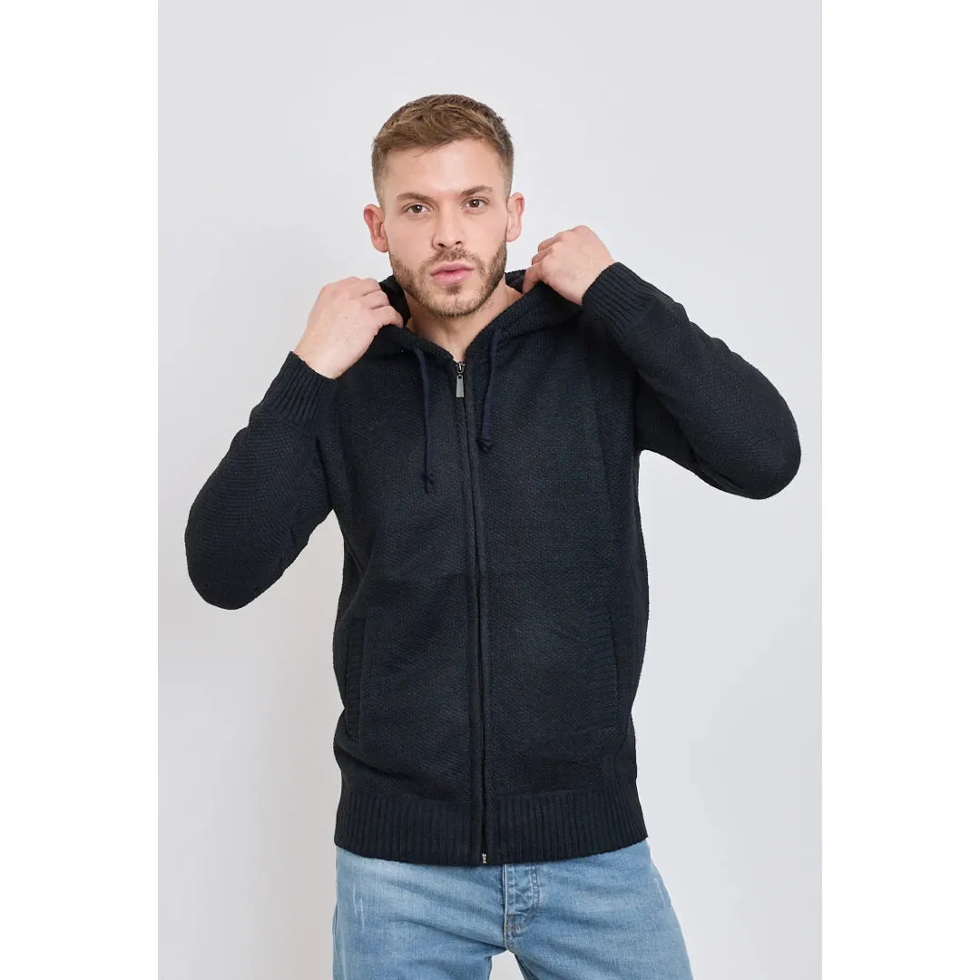 Men's Hoodie Jumper Jacket Fleece Fur Lined Top Knitted Warm Winter