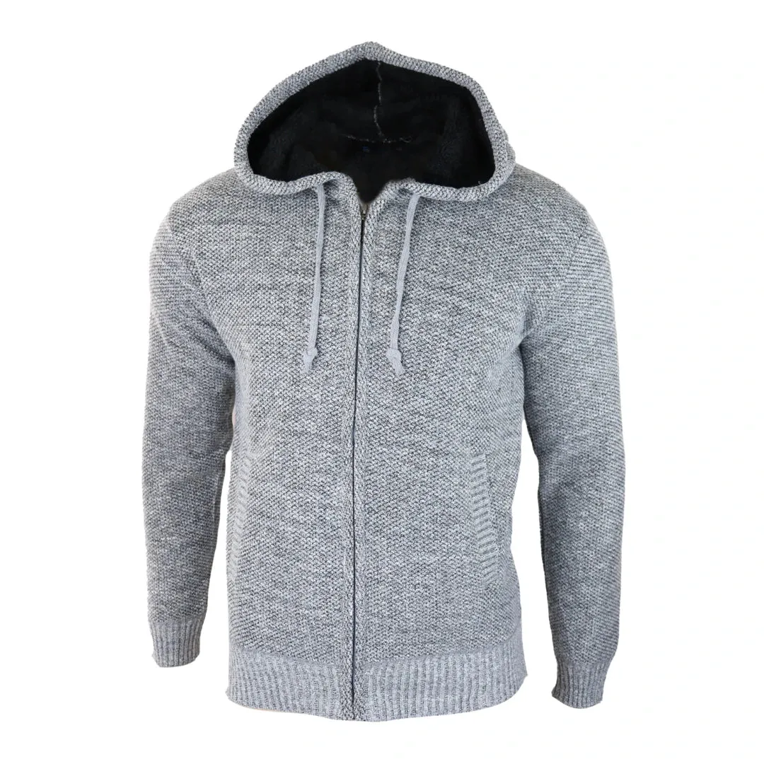Men's Hoodie Jumper Jacket Fleece Fur Lined Top Knitted Warm Winter