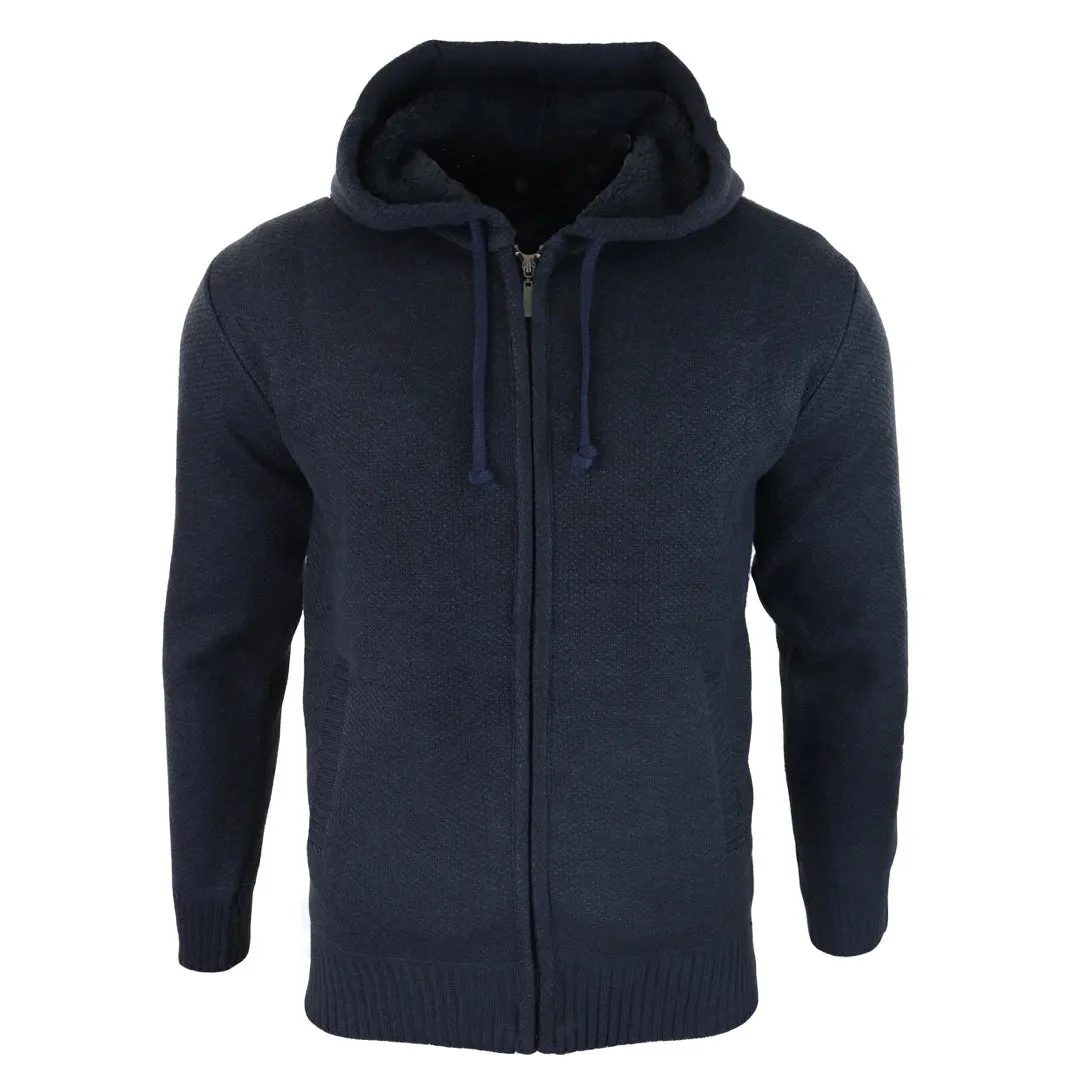 Men's Hoodie Jumper Jacket Fleece Fur Lined Top Knitted Warm Winter