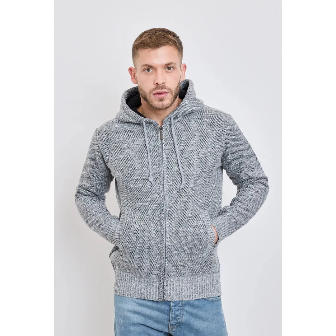 Men's Hoodie Jumper Jacket Fleece Fur Lined Top Knitted Warm Winter