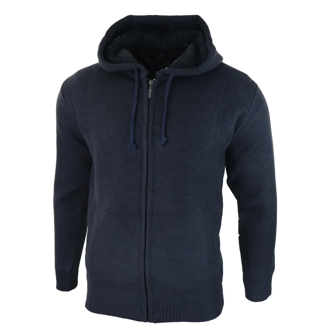 Men's Hoodie Jumper Jacket Fleece Fur Lined Top Knitted Warm Winter