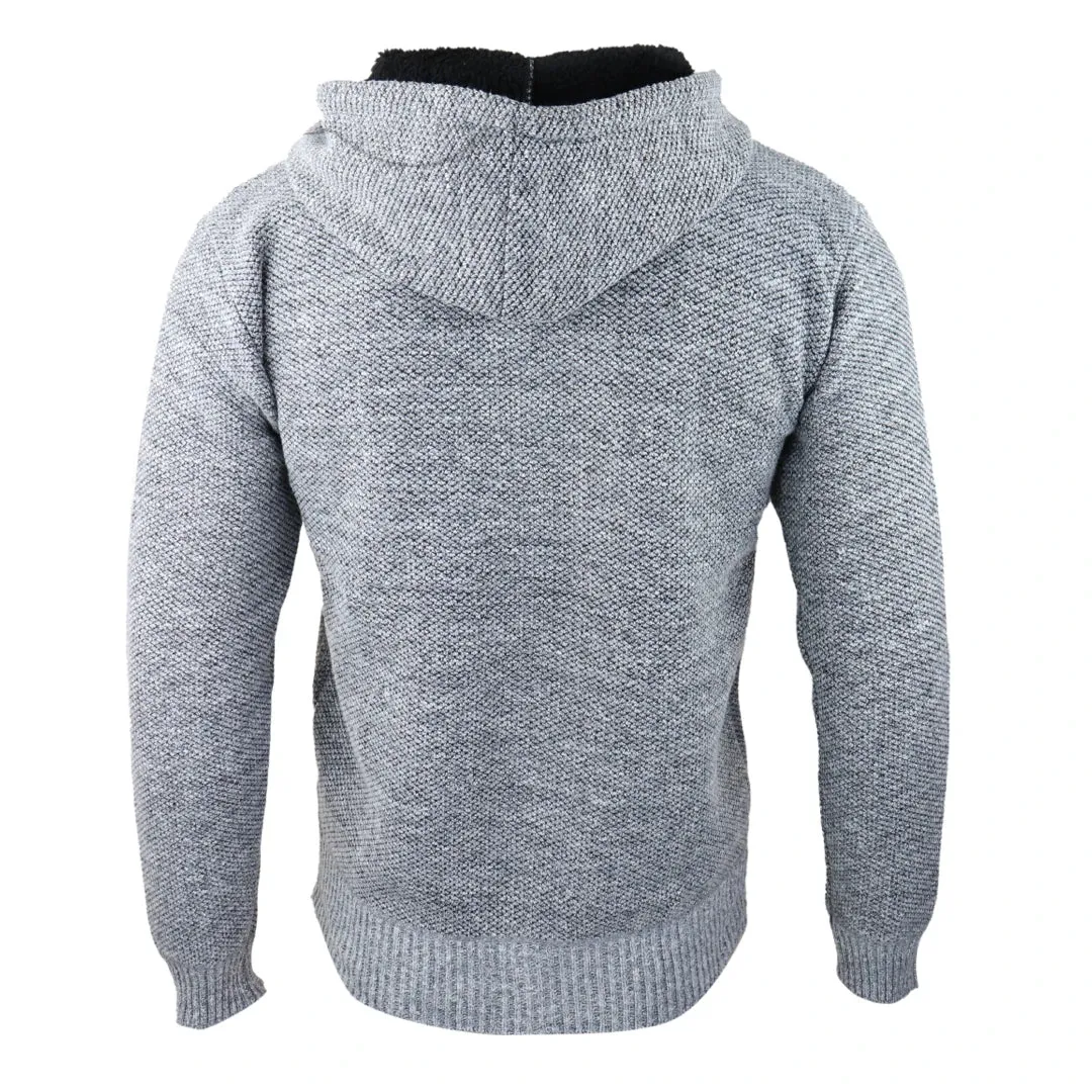 Men's Hoodie Jumper Jacket Fleece Fur Lined Top Knitted Warm Winter