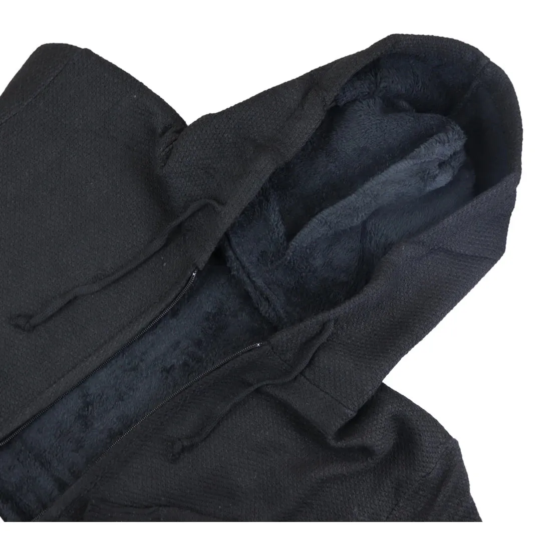 Men's Hoodie Jumper Jacket Fleece Fur Lined Top Knitted Warm Winter