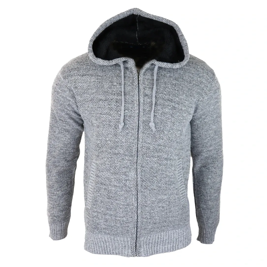 Men's Hoodie Jumper Jacket Fleece Fur Lined Top Knitted Warm Winter