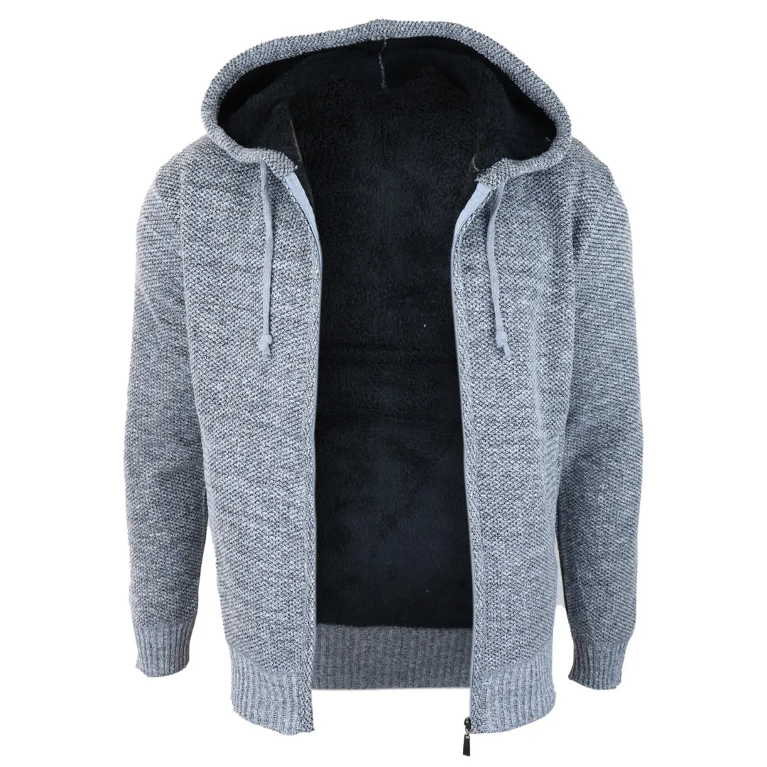 Men's Hoodie Jumper Jacket Fleece Fur Lined Top Knitted Warm Winter