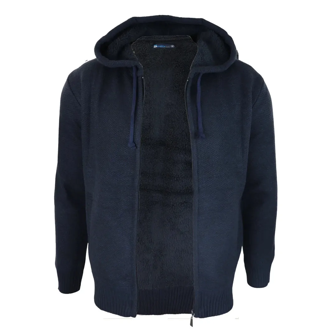 Men's Hoodie Jumper Jacket Fleece Fur Lined Top Knitted Warm Winter
