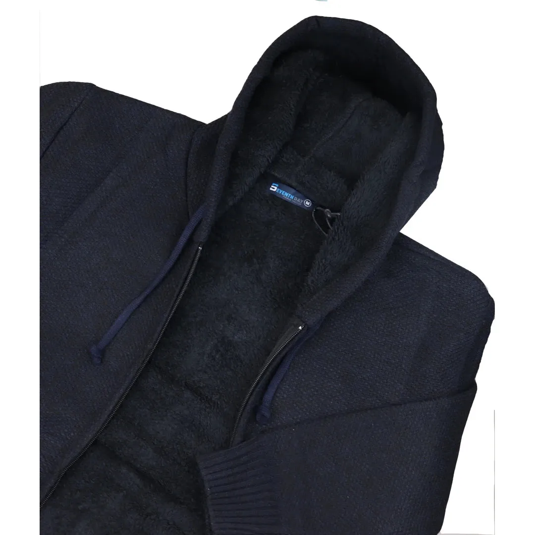 Men's Hoodie Jumper Jacket Fleece Fur Lined Top Knitted Warm Winter