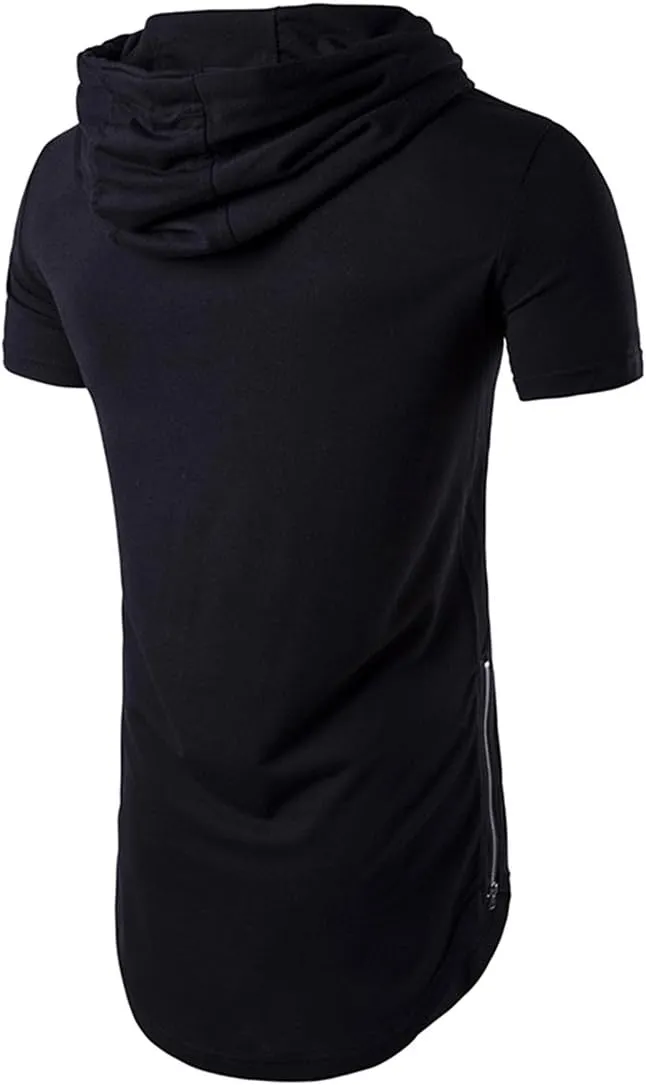 Men's Short Sleeve Crewneck Hipster Hip Hop Hoodie Top Side Zipper T-Shirt