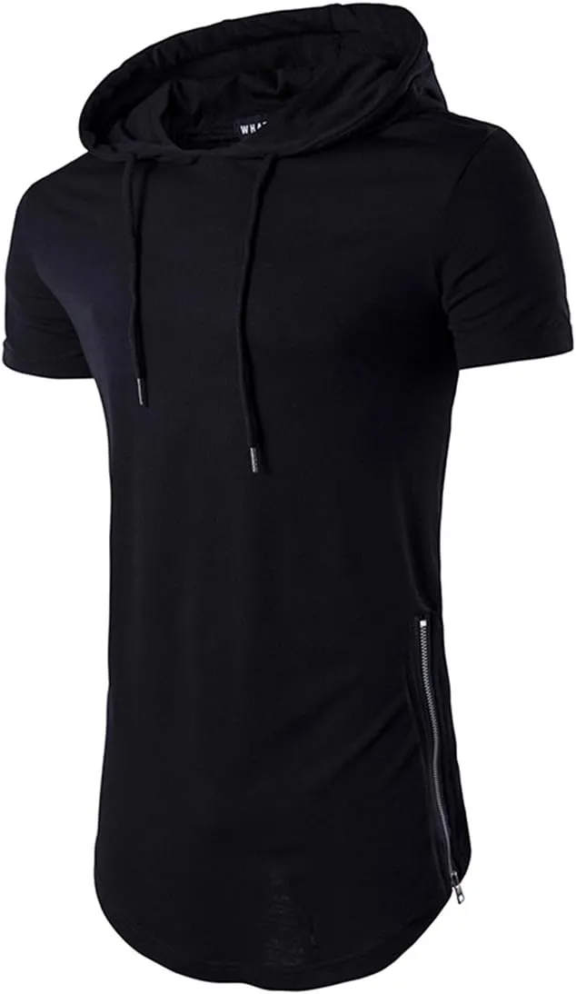 Men's Short Sleeve Crewneck Hipster Hip Hop Hoodie Top Side Zipper T-Shirt