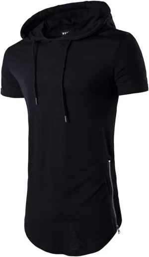 Men's Short Sleeve Crewneck Hipster Hip Hop Hoodie Top Side Zipper T-Shirt