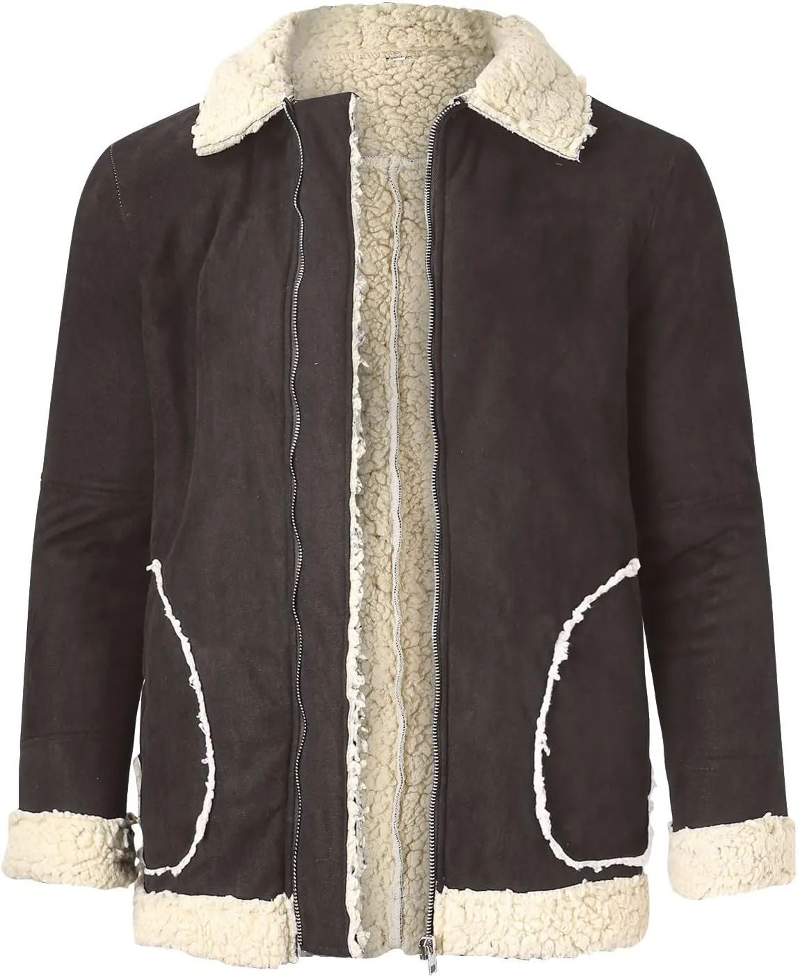 Mens Winter Coats, Mens Vintage Bomber Jacket Sherpa Lined Heavyweight Shearing Coat Baggy Thick Fleece Jackets