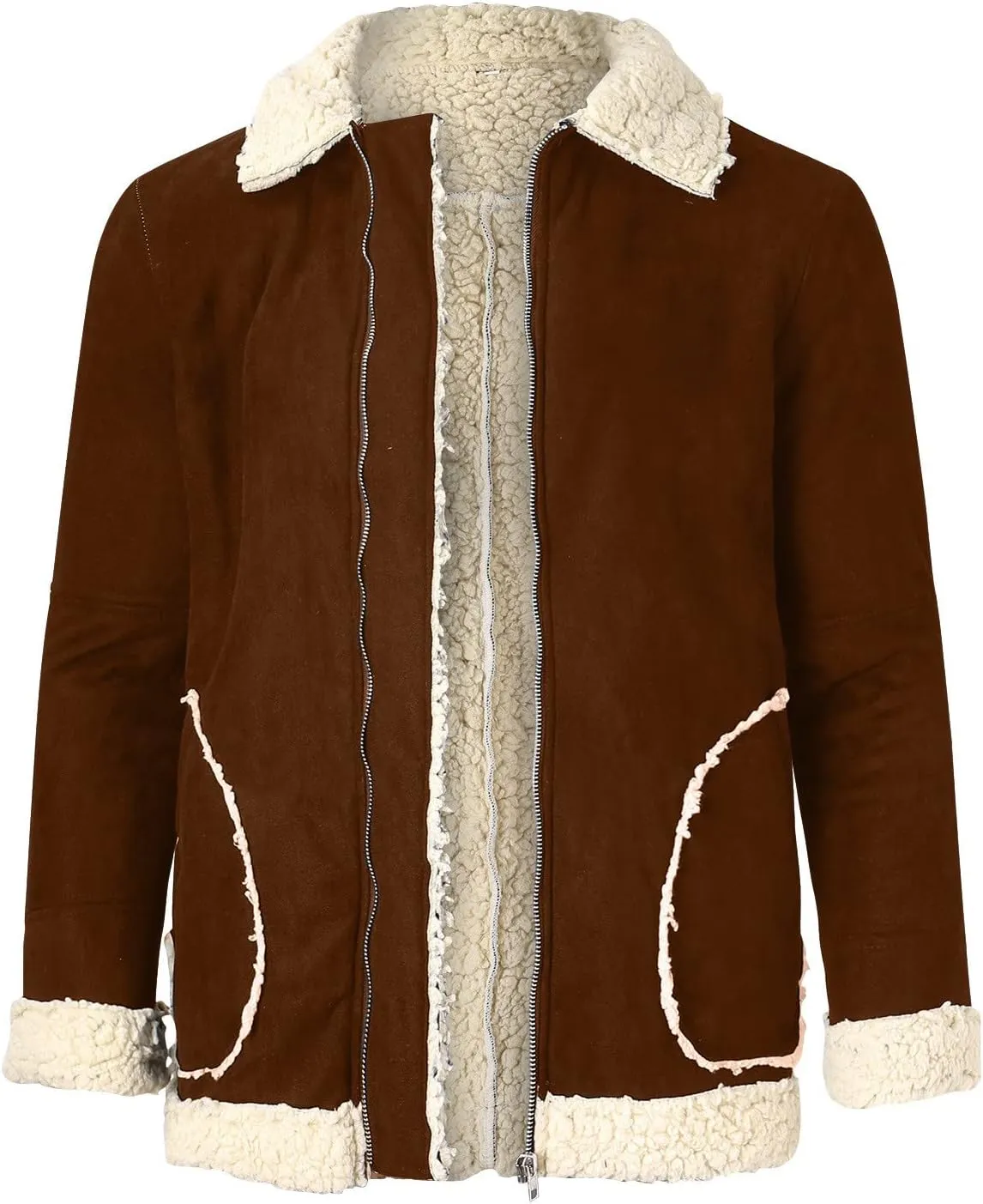 Mens Winter Coats, Mens Vintage Bomber Jacket Sherpa Lined Heavyweight Shearing Coat Baggy Thick Fleece Jackets