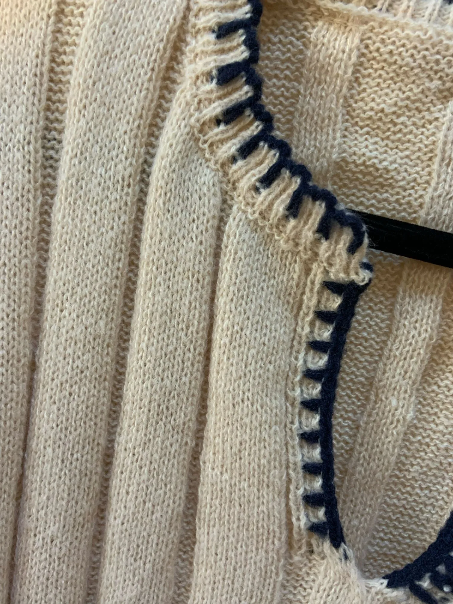 Natural Cross Stitched Short Sleeve Pocketed Sweater- SML