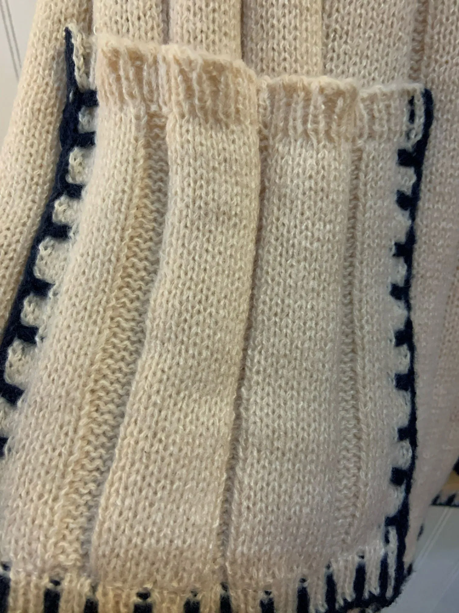 Natural Cross Stitched Short Sleeve Pocketed Sweater- SML