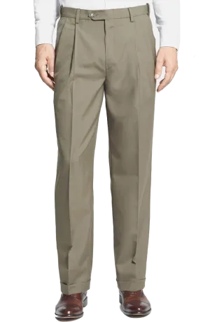 Polyester Wool Tropical Self-Sizer Pleated Big & Tall<br>Regular Rise<br>Lt Olive