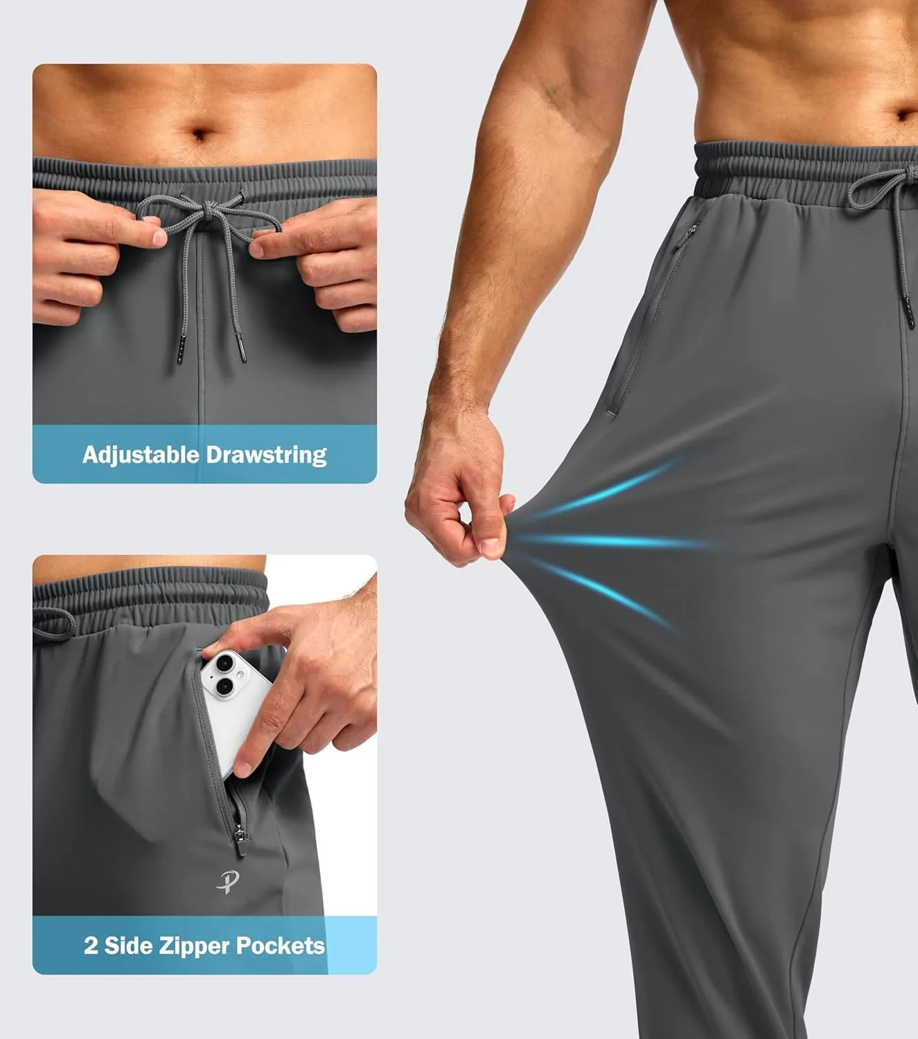 Pudolla Men's Fleece Lined Joggers Sweatpants with Zipper Pockets Winter Warm Pants for Men Running Workout Gym Athletic