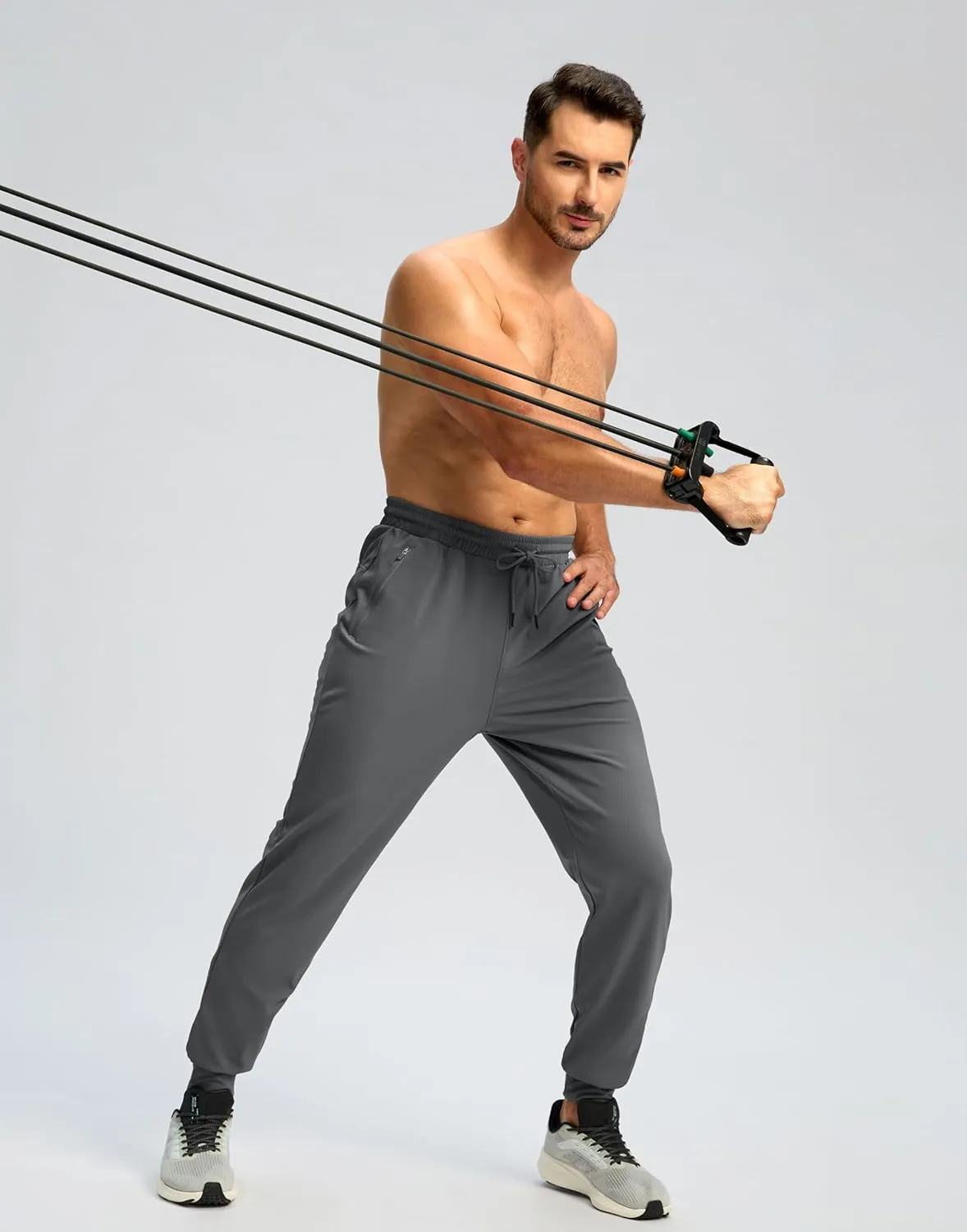 Pudolla Men's Fleece Lined Joggers Sweatpants with Zipper Pockets Winter Warm Pants for Men Running Workout Gym Athletic