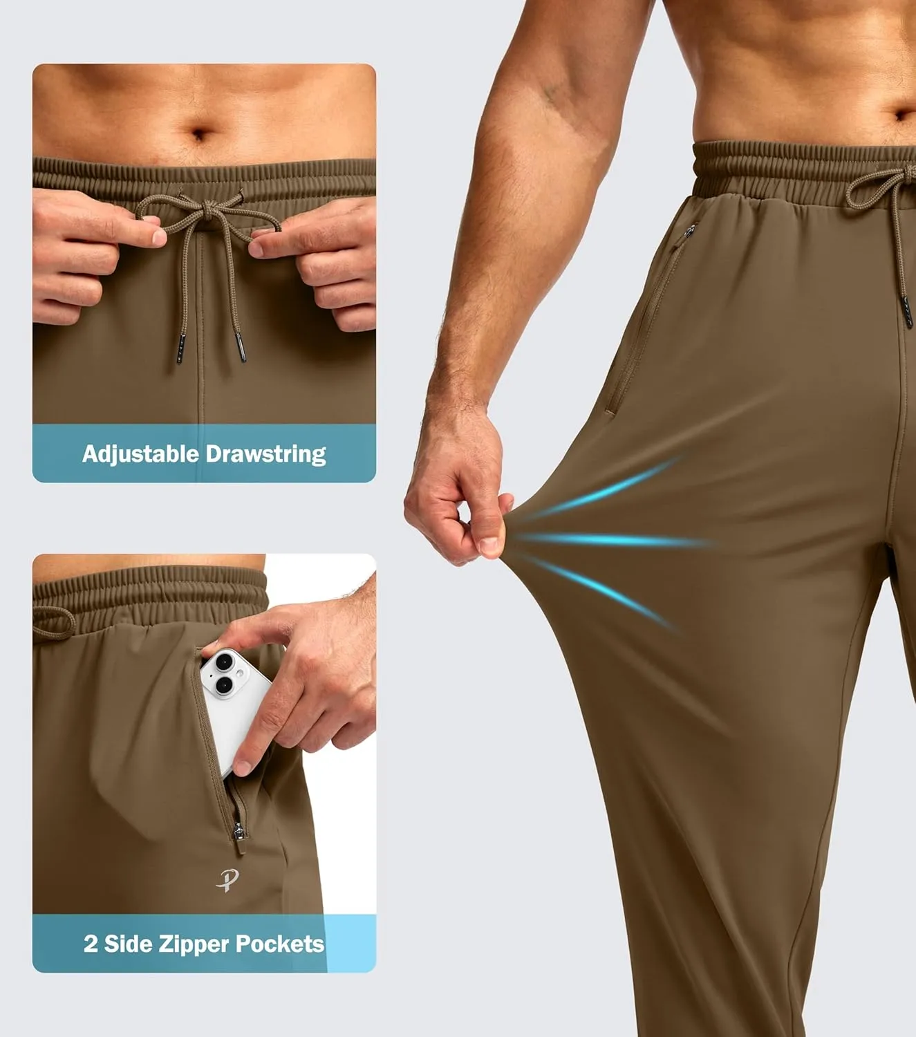 Pudolla Men's Fleece Lined Joggers Sweatpants with Zipper Pockets Winter Warm Pants for Men Running Workout Gym Athletic