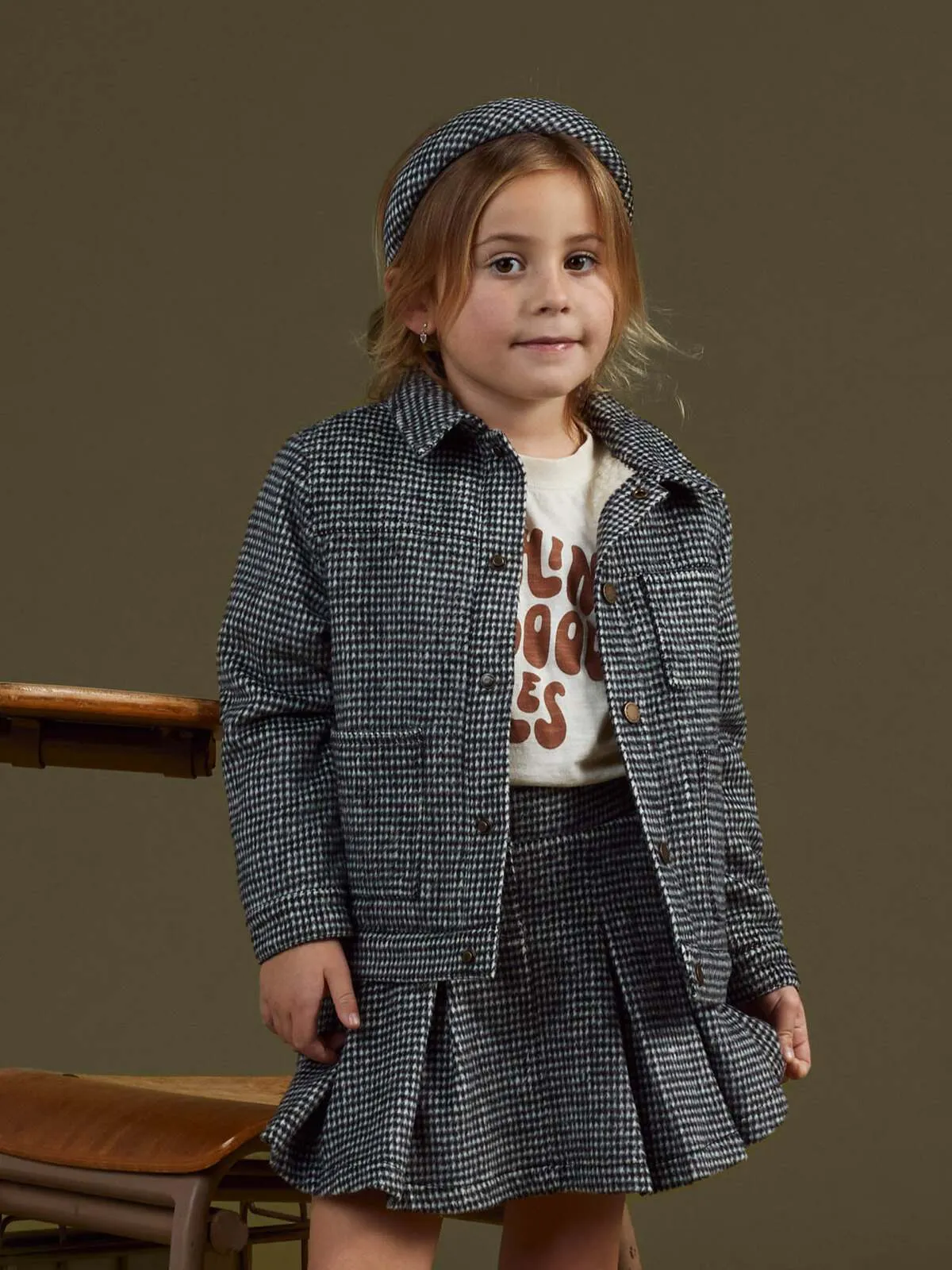 Rylee & Cru Shearling Chore Coat, Black Houndstooth
