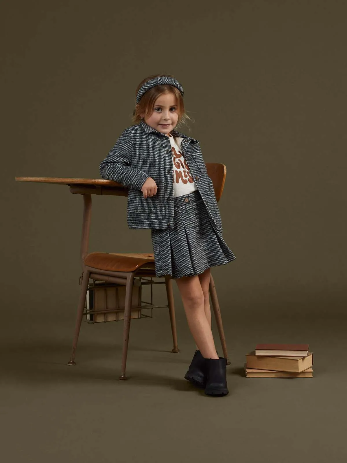 Rylee & Cru Shearling Chore Coat, Black Houndstooth