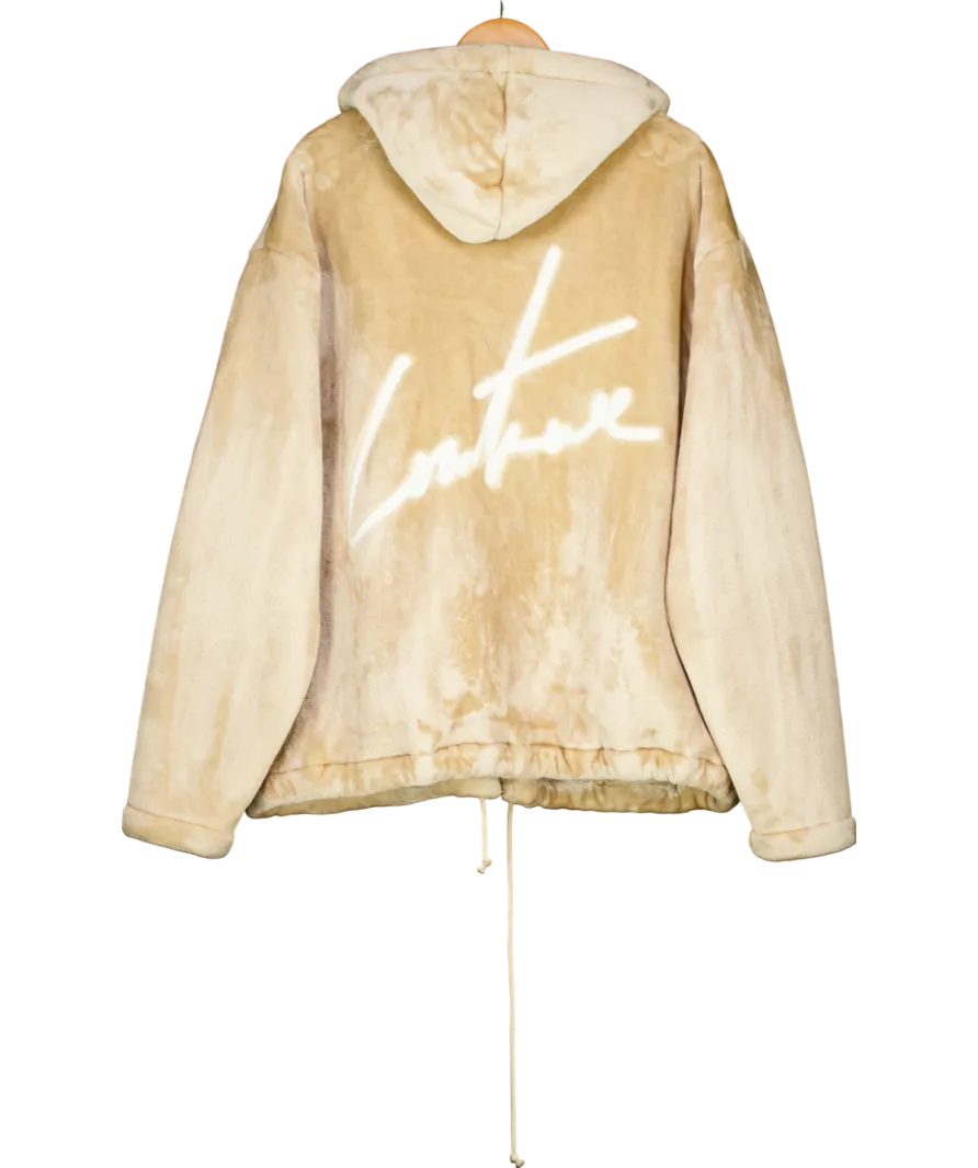 The Couture Club Cream Fur Applique logo Hooded Jacket UK M