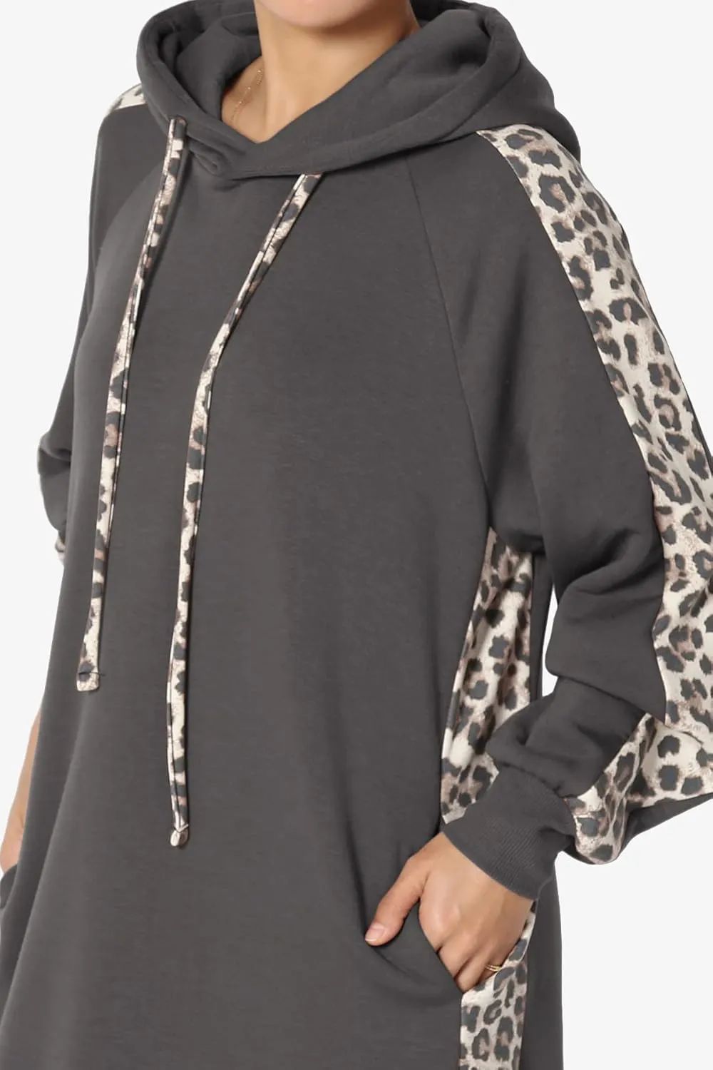 TheMogan Leopard Accent Loose Fit Pocket Pullover Hoodie Long Tunic Sweatshirts