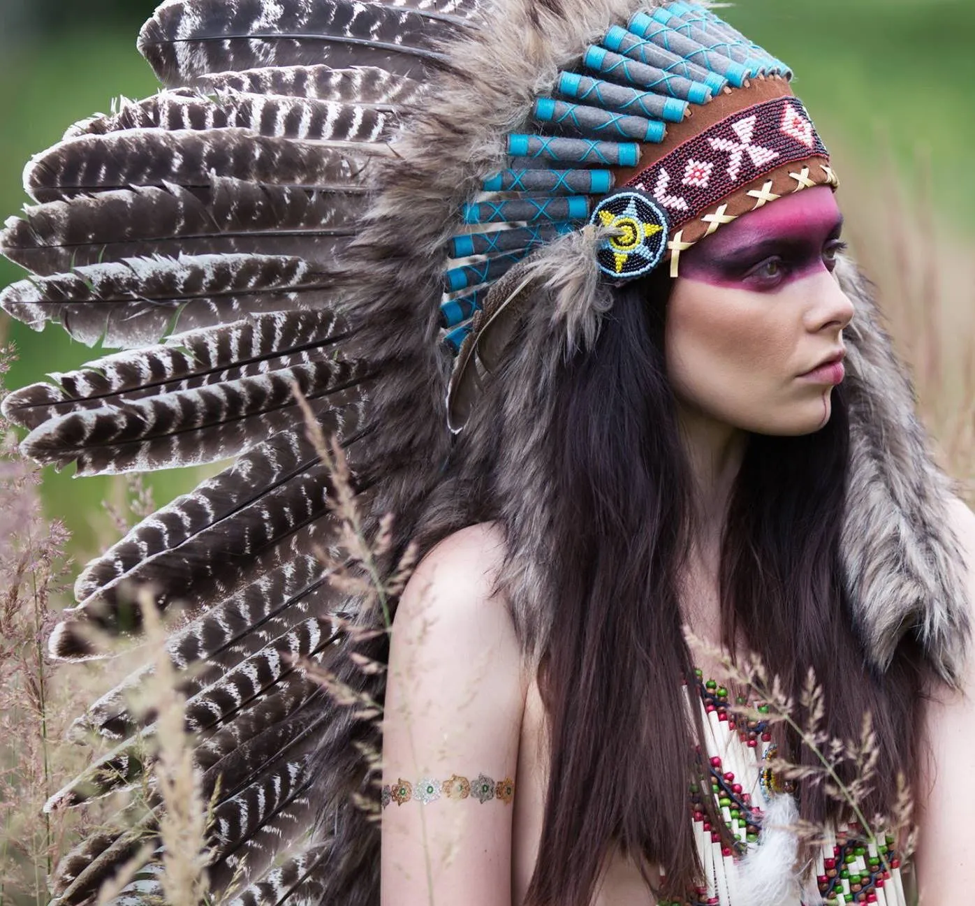 White Shaded Indian Headdress - 95cm