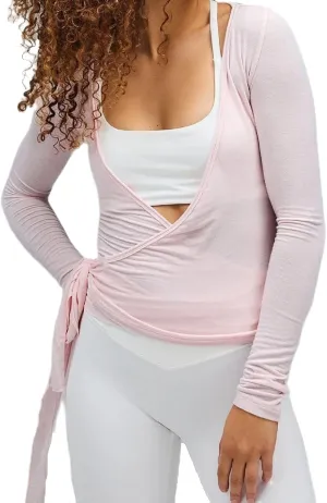 Women Y2k Tie Wrap Tops Deep V-Neck Ballet Tie Top Cross Wrap Tie Long Sleeve Yoga Workout T-Shirt Top