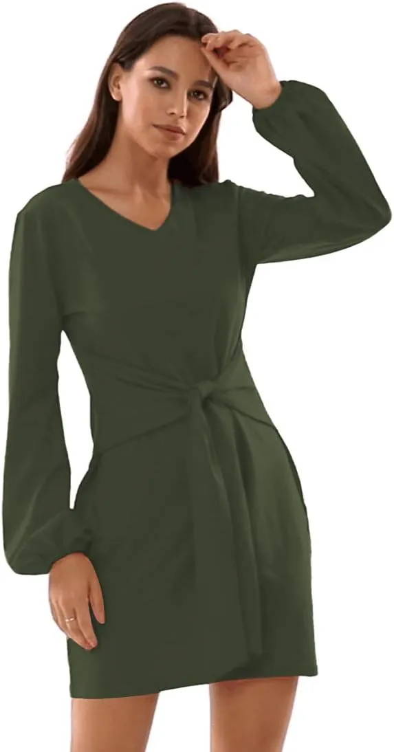 Women's Elegant Long Sleeve Casual Dresses Flowy Swing Party/Work All-Match Dress with Pockets