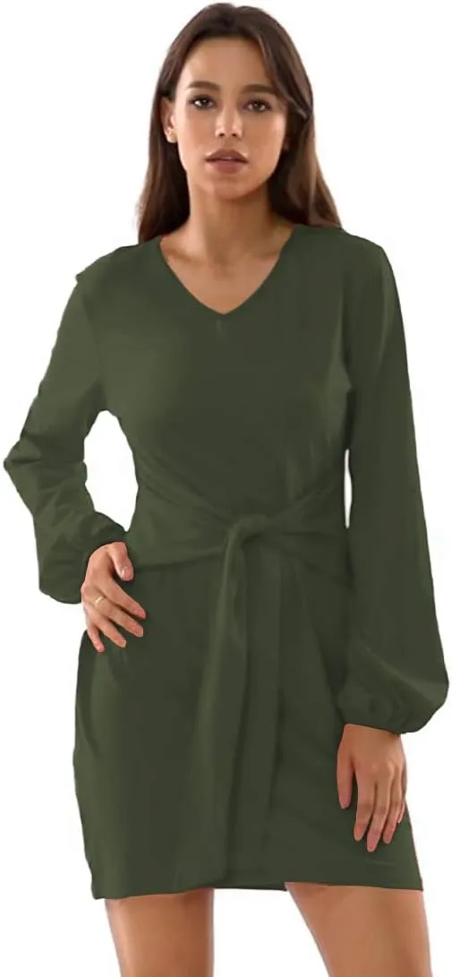 Women's Elegant Long Sleeve Casual Dresses Flowy Swing Party/Work All-Match Dress with Pockets