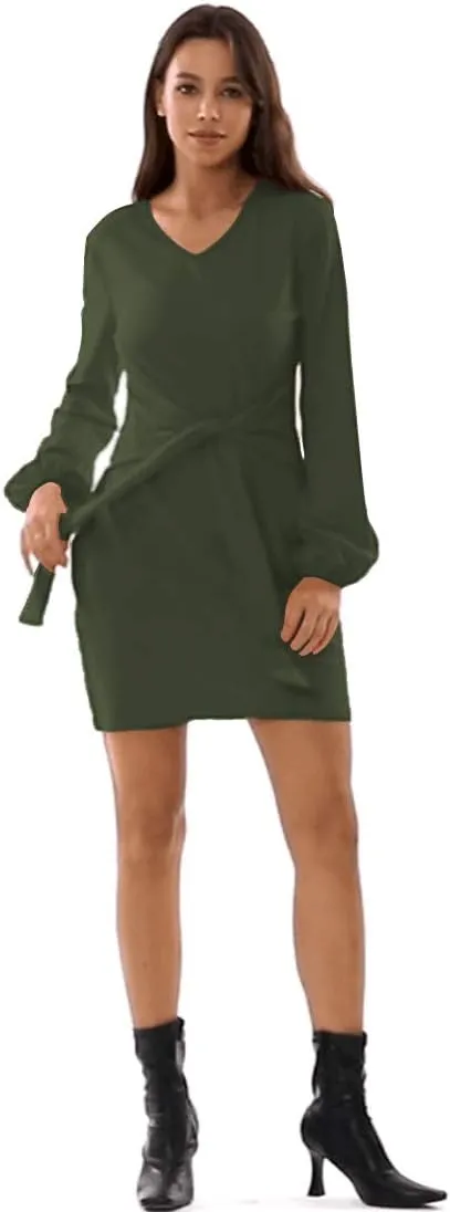 Women's Elegant Long Sleeve Casual Dresses Flowy Swing Party/Work All-Match Dress with Pockets